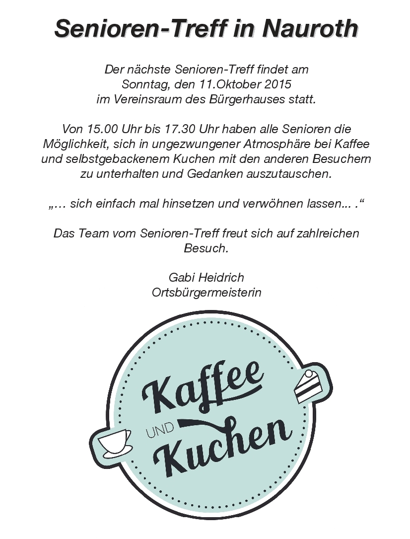 Einladung zum Seniorenkaffe am 9. Oktober